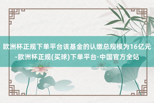 欧洲杯正规下单平台该基金的认缴总规模为16亿元-欧洲杯正规(买球)下单平台·中国官方全站